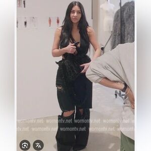 Kardashians wide leg black jeans with slit knees